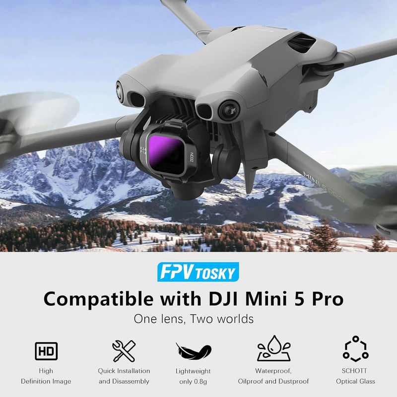 FPVtosky مجموعة فلاتر ND Mini 5 Pro، مجموعة فلاتر متوافقة مع ملحقات DJI Mini 5 Pro، 4 عبوات (CPL، ND8، ND32، ND128) - Image 2